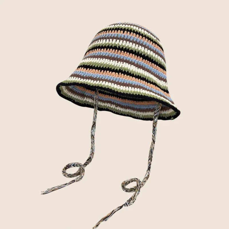 Chapeau Seau Coréen Crocheté à la Main – Bob Fleurs Y2K | Femme Automne Hiver 2025