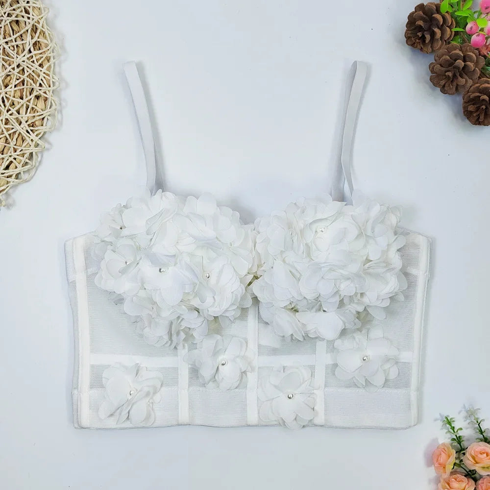 Top Corset Court Sexy Y2K Club Décor Perles — Camisole Shaper Été Visivane