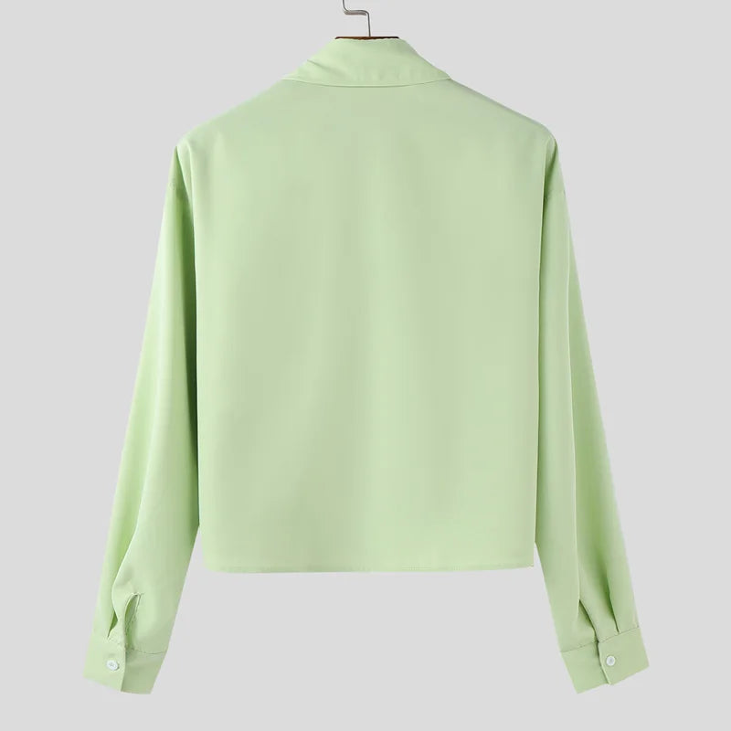 Chemise Manches Longues Couleur Unie — Col Rabattu, Style Coréen Streetwear Ample | INCERUN