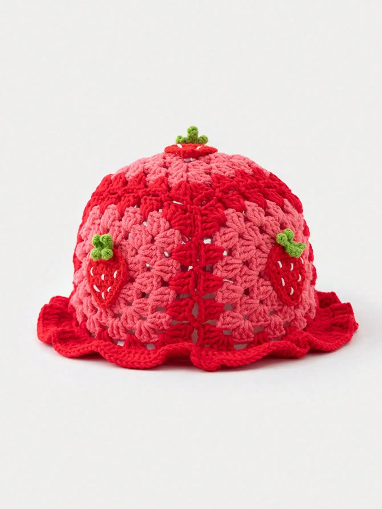 Chapeau Pêcheur Fraise Crocheté à la Main – Bob Kawaii à Volants Style Bohème | Femme