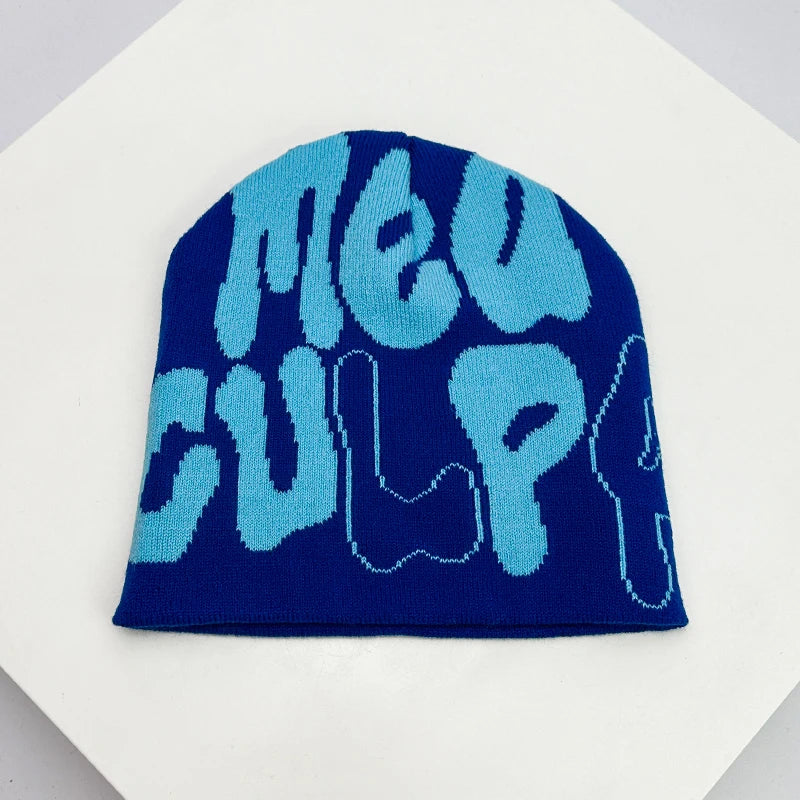 Bonnet en Laine avec Lettres – Style Hip-Hop Y2K Unisexe | Chaud & Tendance Automne Hiver