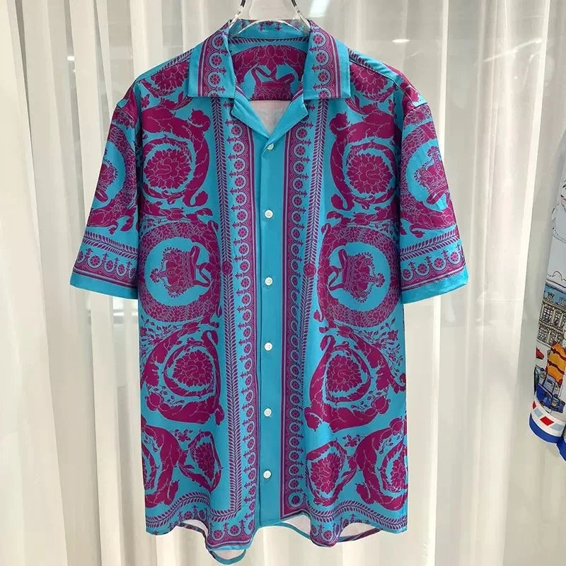 Chemise Homme Manches Courtes Été 2026 — Imprimé Baroque Style Palais Luxe Léger Hawaïenne Décontractée