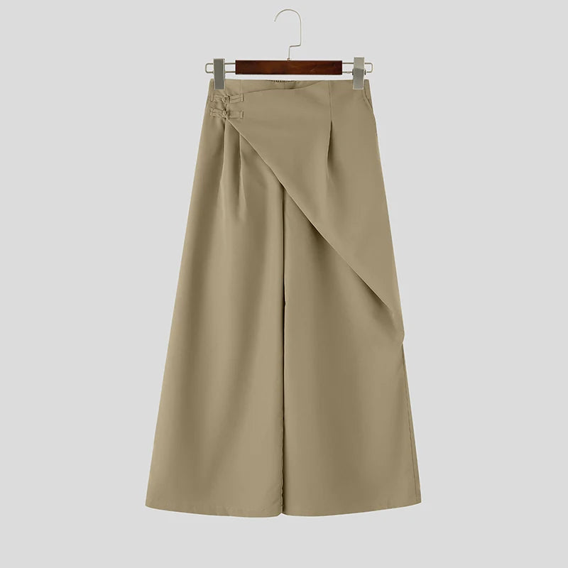 Pantalon Large Couleur Unie — Coupe Irrégulière, Streetwear Décontracté | INCERUN 2026
