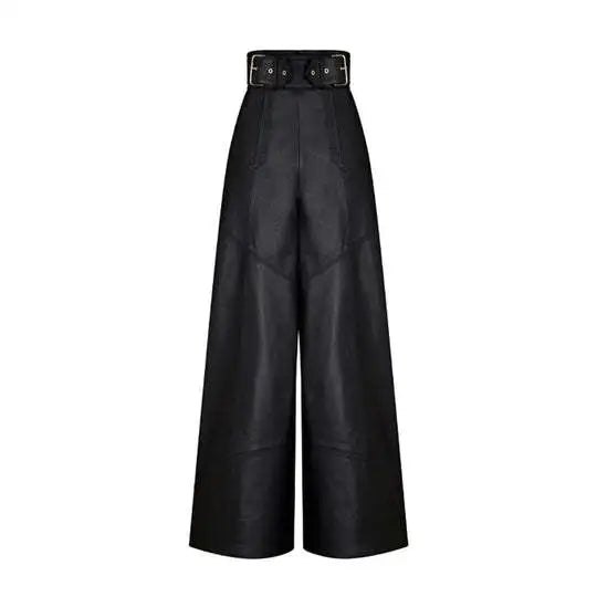 Pantalon Simili Cuir Femme — Taille Haute, Jambe Large, Fermeture Éclair | CM.YAYA 2025