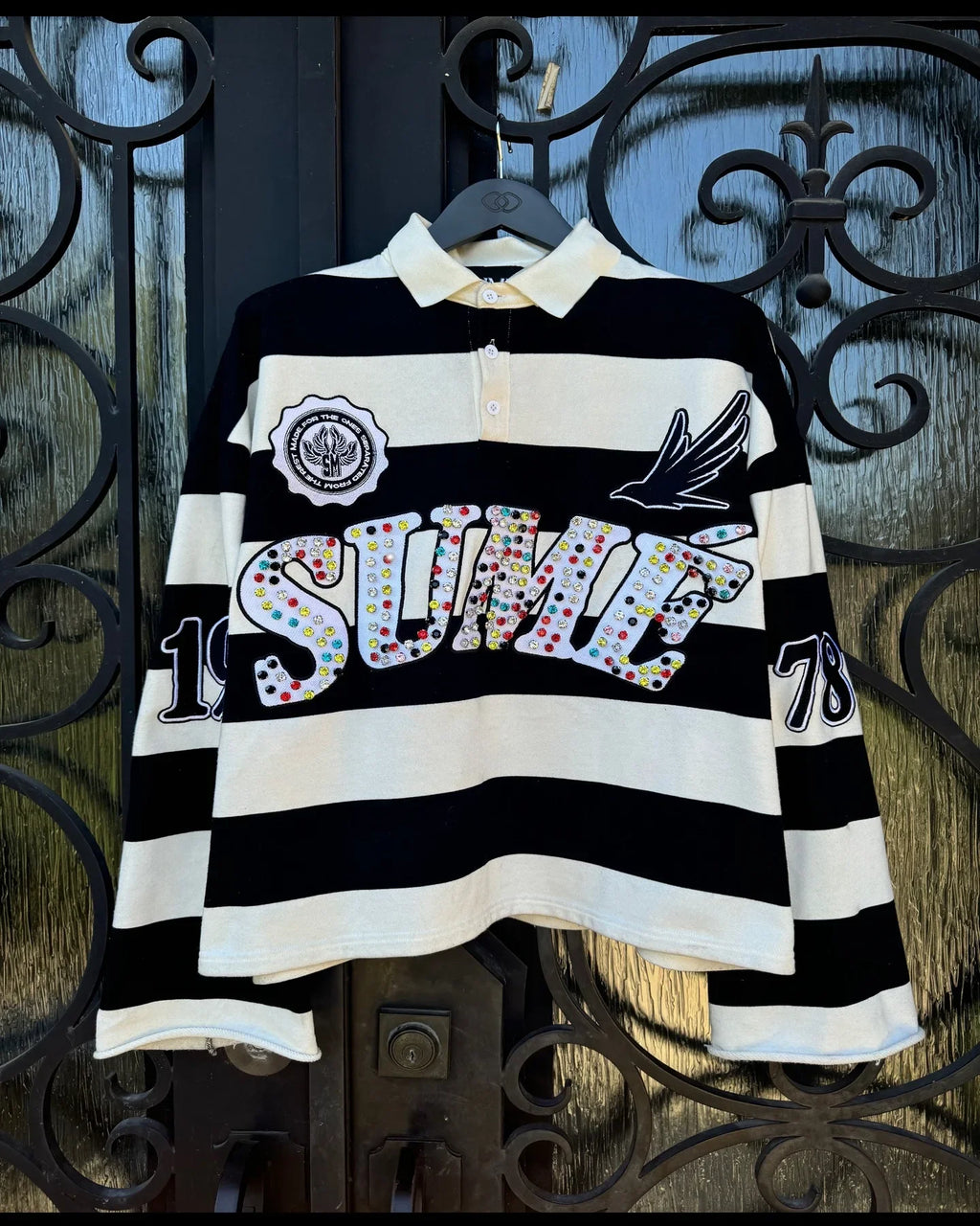 T-shirt Manches Longues Col Rond Unisexe — Style Harajuku Hip Hop Broderie Lettre Patchwork Rayures Graphiques Y2K | ANHUHU