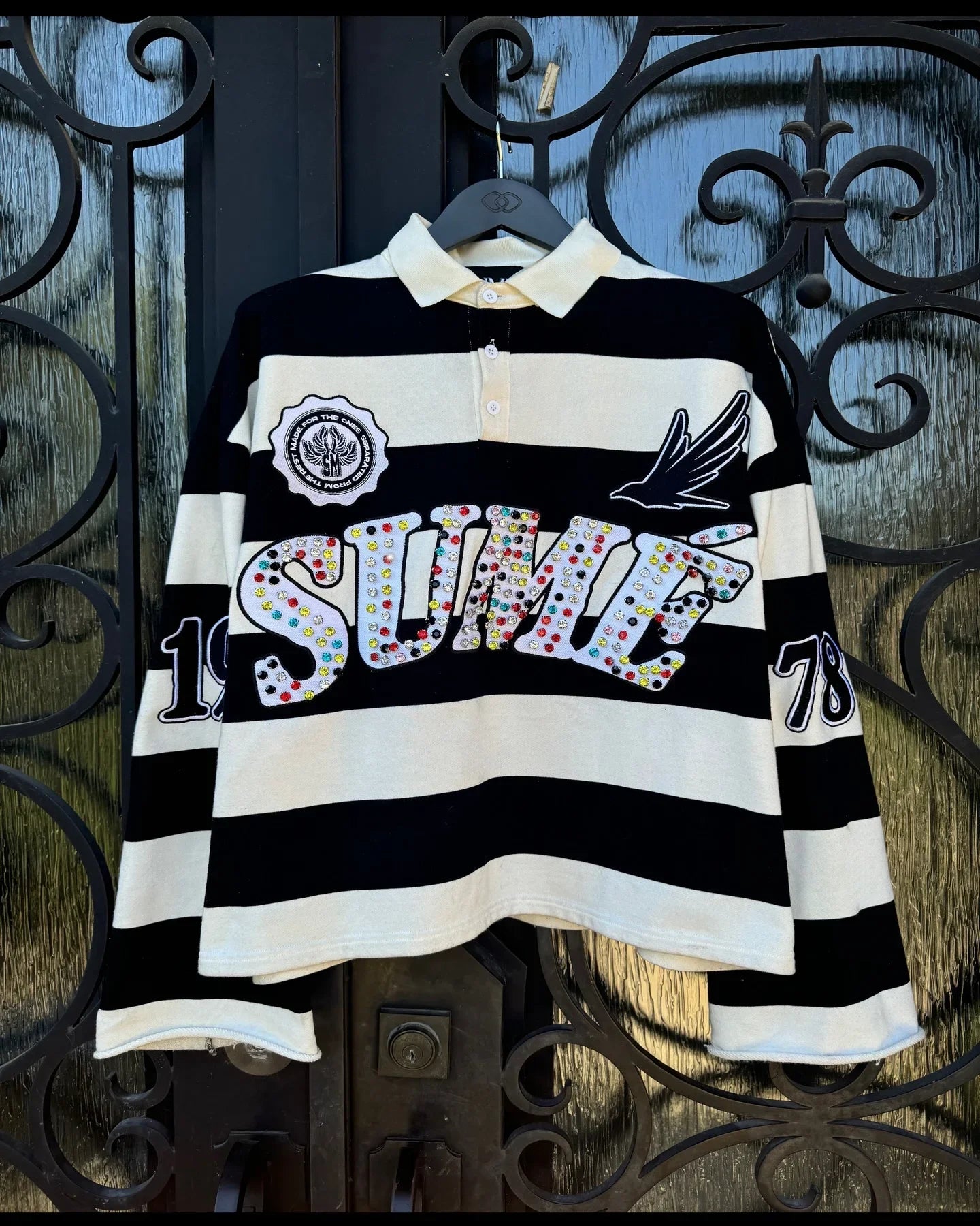 T-shirt Manches Longues Col Rond Unisexe — Style Harajuku Hip Hop Broderie Lettre Patchwork Rayures Graphiques Y2K | ANHUHU