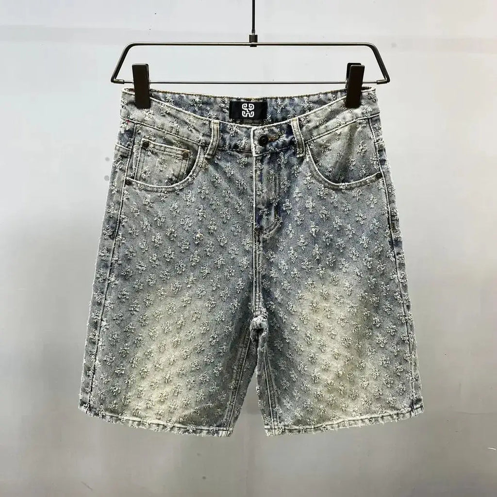 Short Denim Y2K Hip Hop Jacquard Ample Rétro — Style Américain Luxe Été Homme