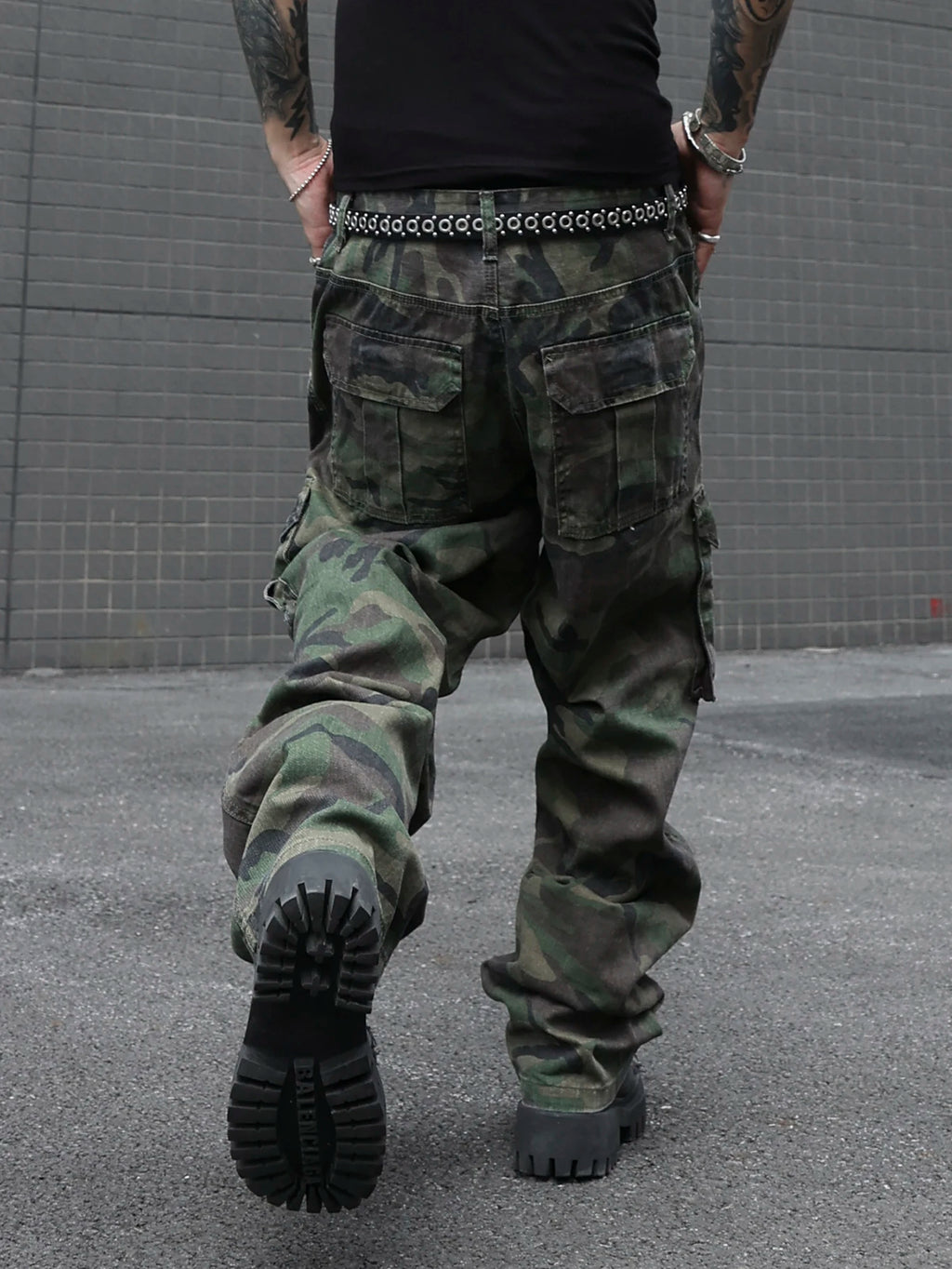 Jean Cargo Camouflage Vert Armée Multi-Poches — Coupe Ample Style Militaire Streetwear Homme