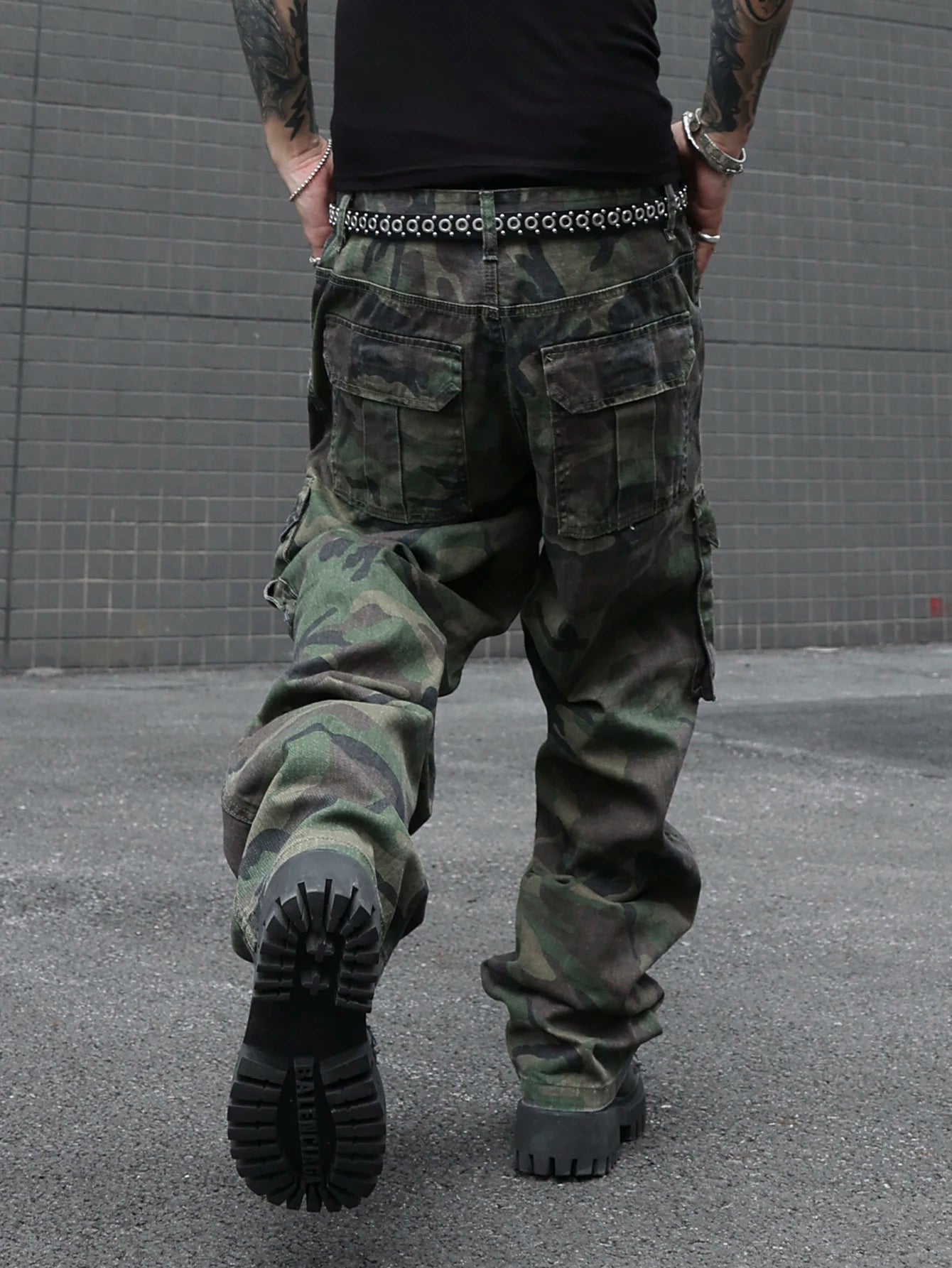 Jean Cargo Camouflage Vert Armée Multi-Poches — Coupe Ample Style Militaire Streetwear Homme