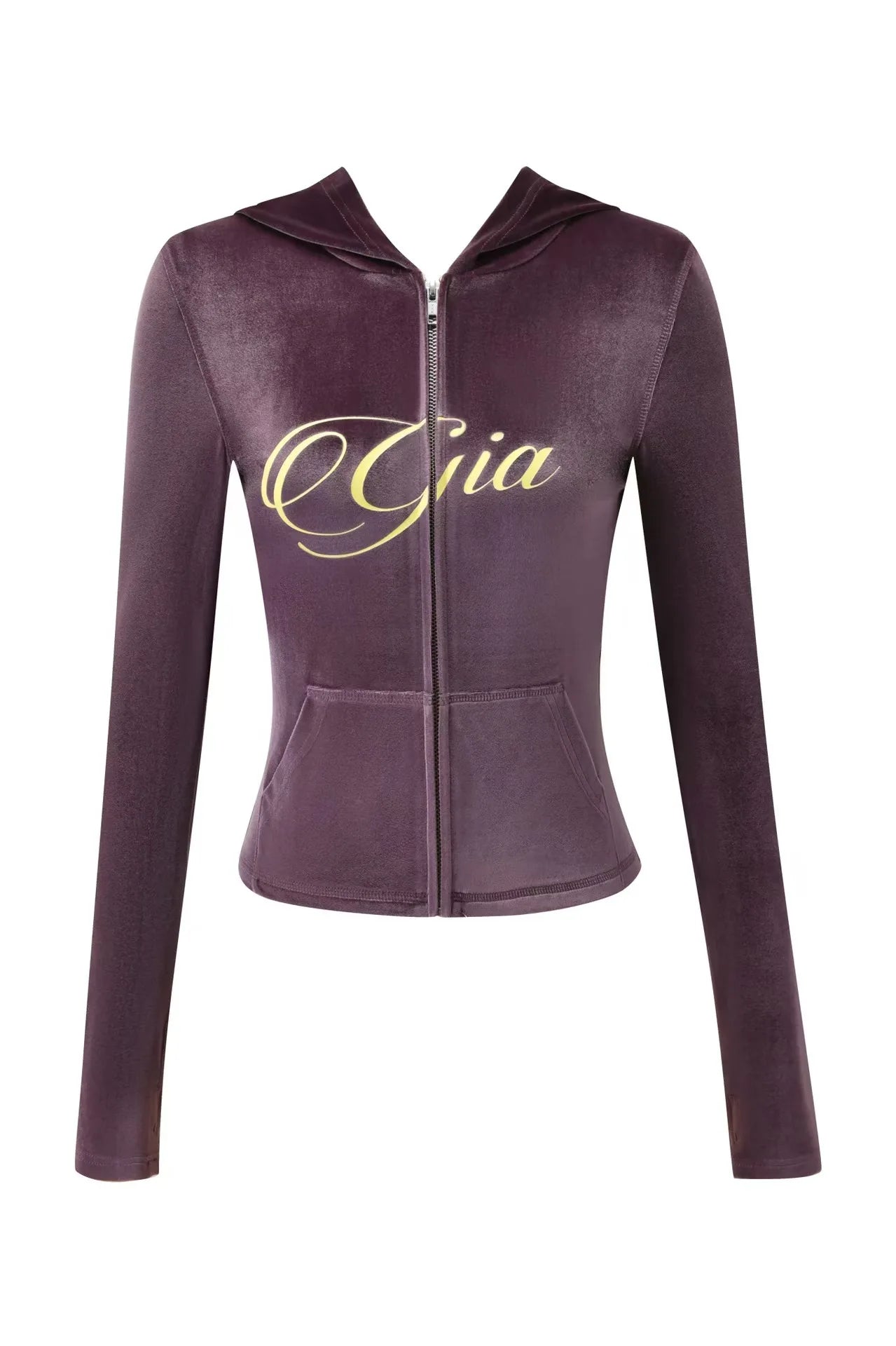 Nouvel ensemble minimaliste confortable GIA : veste à capuche zippée en velours et pantalon ample coupe slim en bleu