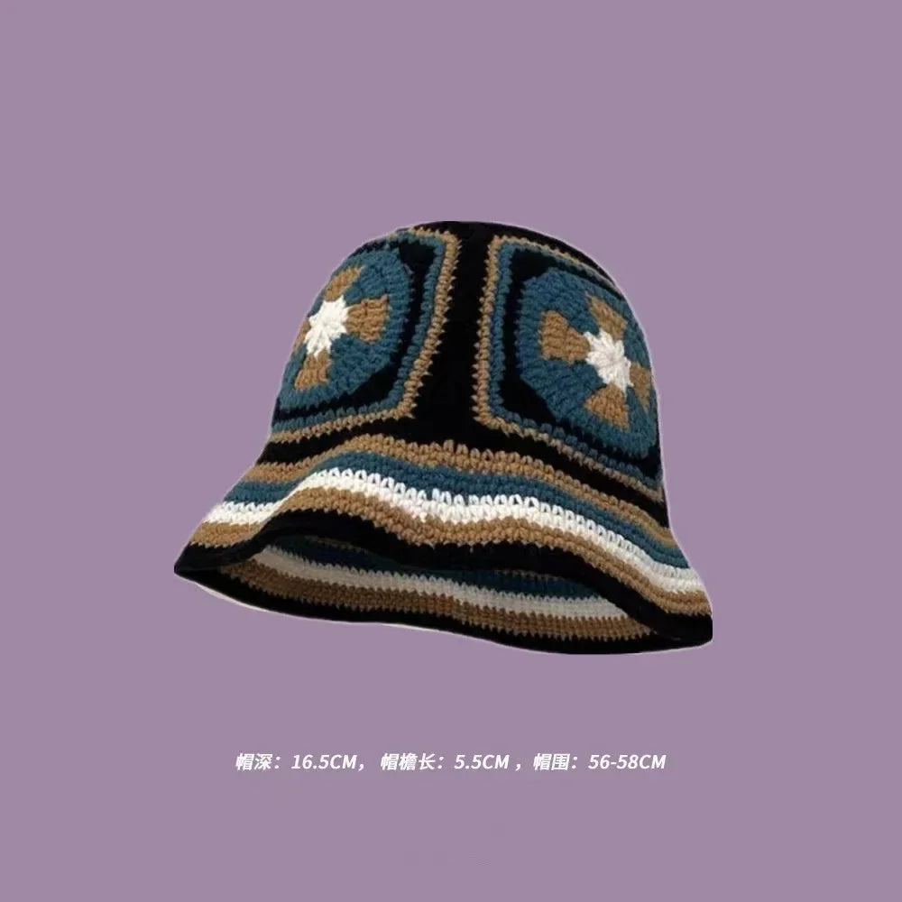 Chapeau Seau Coréen Crocheté à la Main – Bob Fleurs Y2K | Femme Automne Hiver 2025