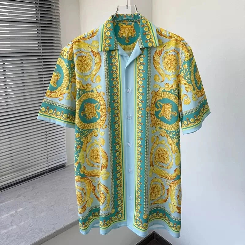 Chemise Homme Manches Courtes Été 2026 — Imprimé Baroque Style Palais Luxe Léger Hawaïenne Décontractée