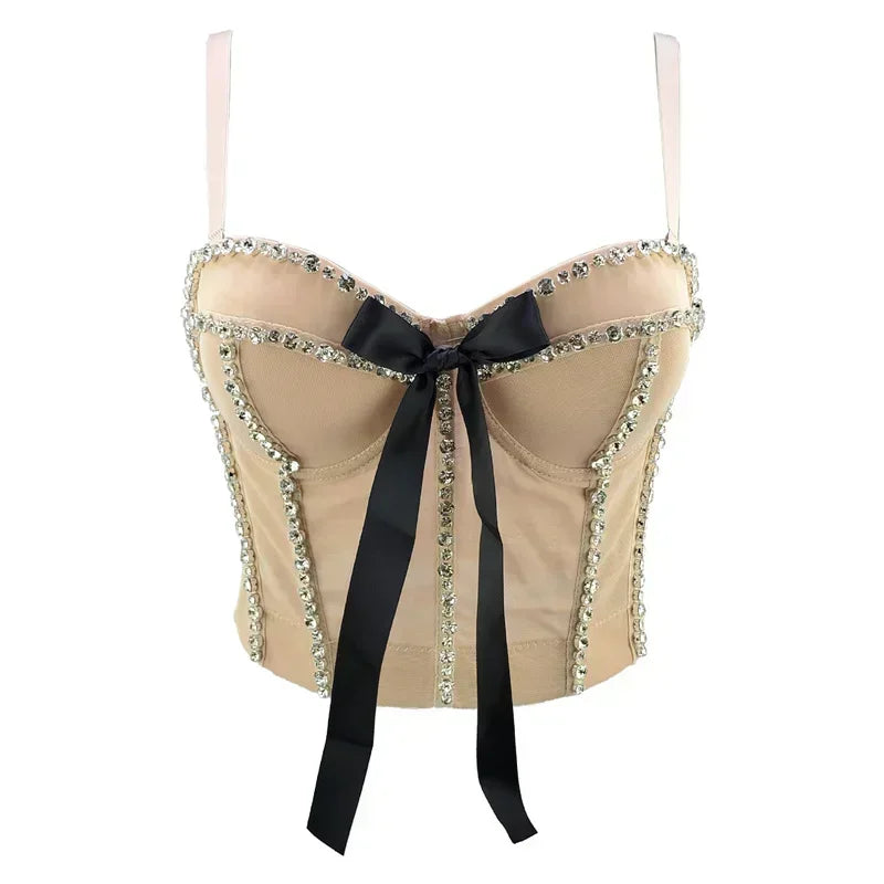 Top Corset Court Sexy Y2K Club Décor Perles — Camisole Shaper Été Visivane