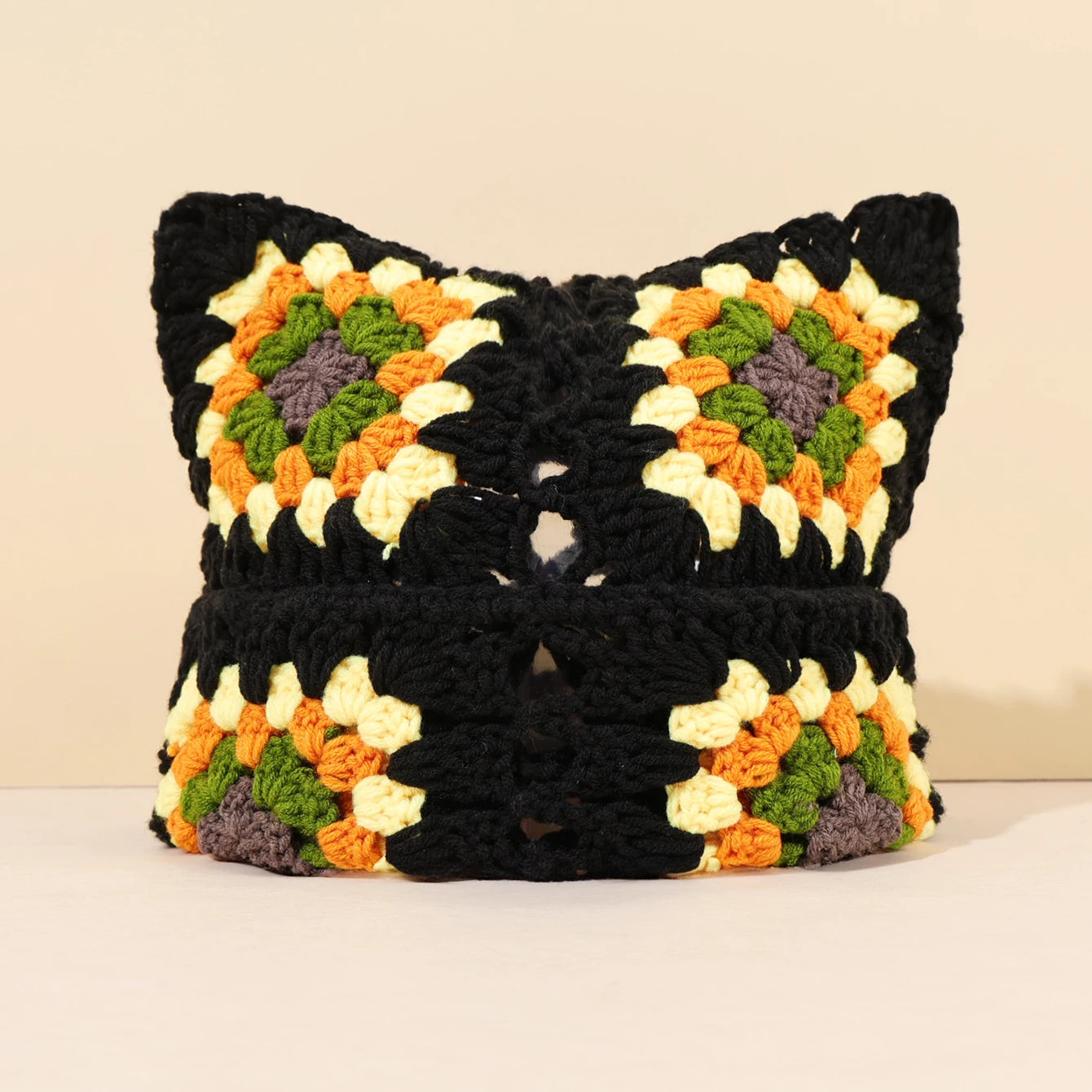 Bonnet Oreilles de Chat Crocheté à la Main – Tricot Chaud Unisexe | Automne Hiver
