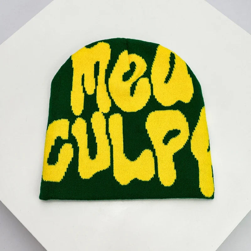 Bonnet en Laine avec Lettres – Style Hip-Hop Y2K Unisexe | Chaud & Tendance Automne Hiver