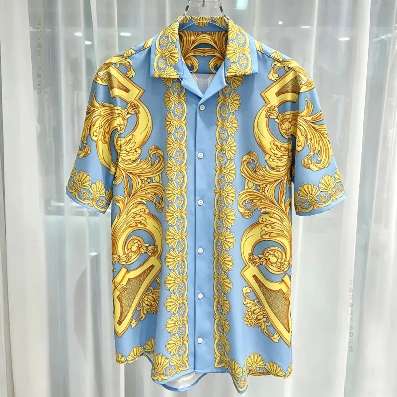 Chemise Homme Manches Courtes Été 2026 — Imprimé Baroque Style Palais Luxe Léger Hawaïenne Décontractée
