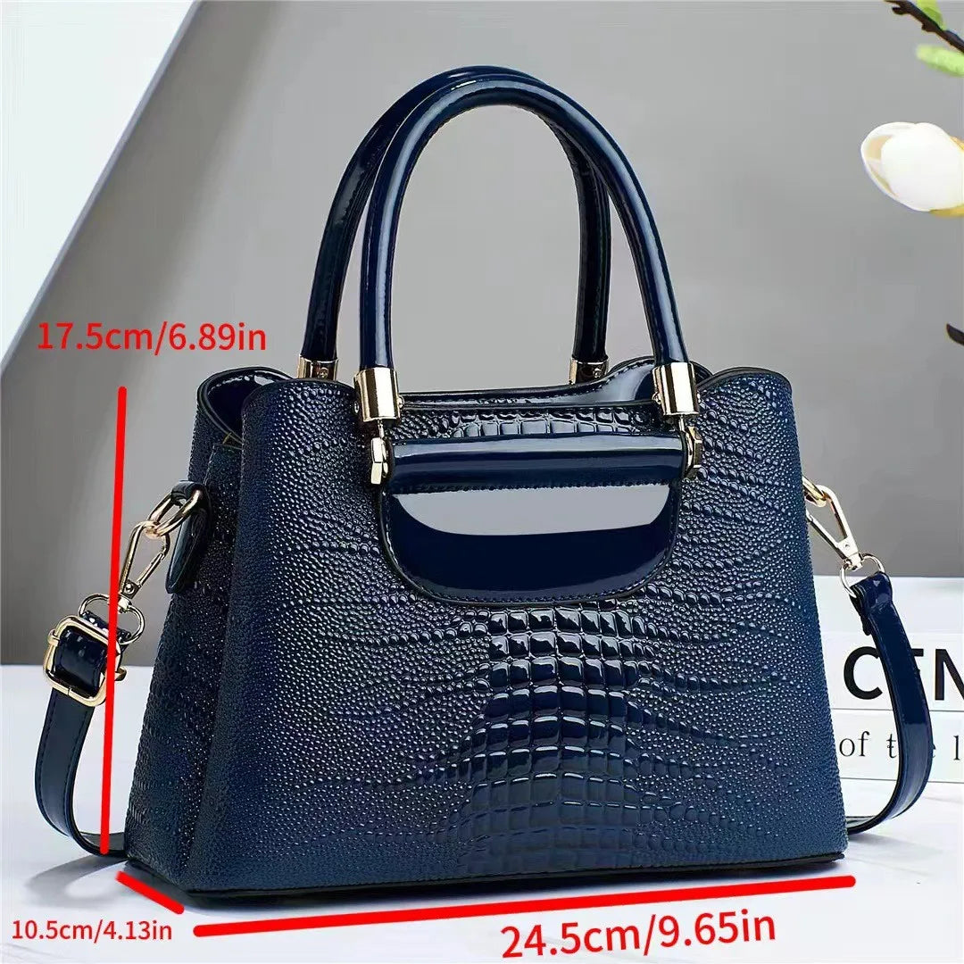 Sac Bandoulière Crocodile Rétro Style Motard — Grande Capacité Luxe Femme