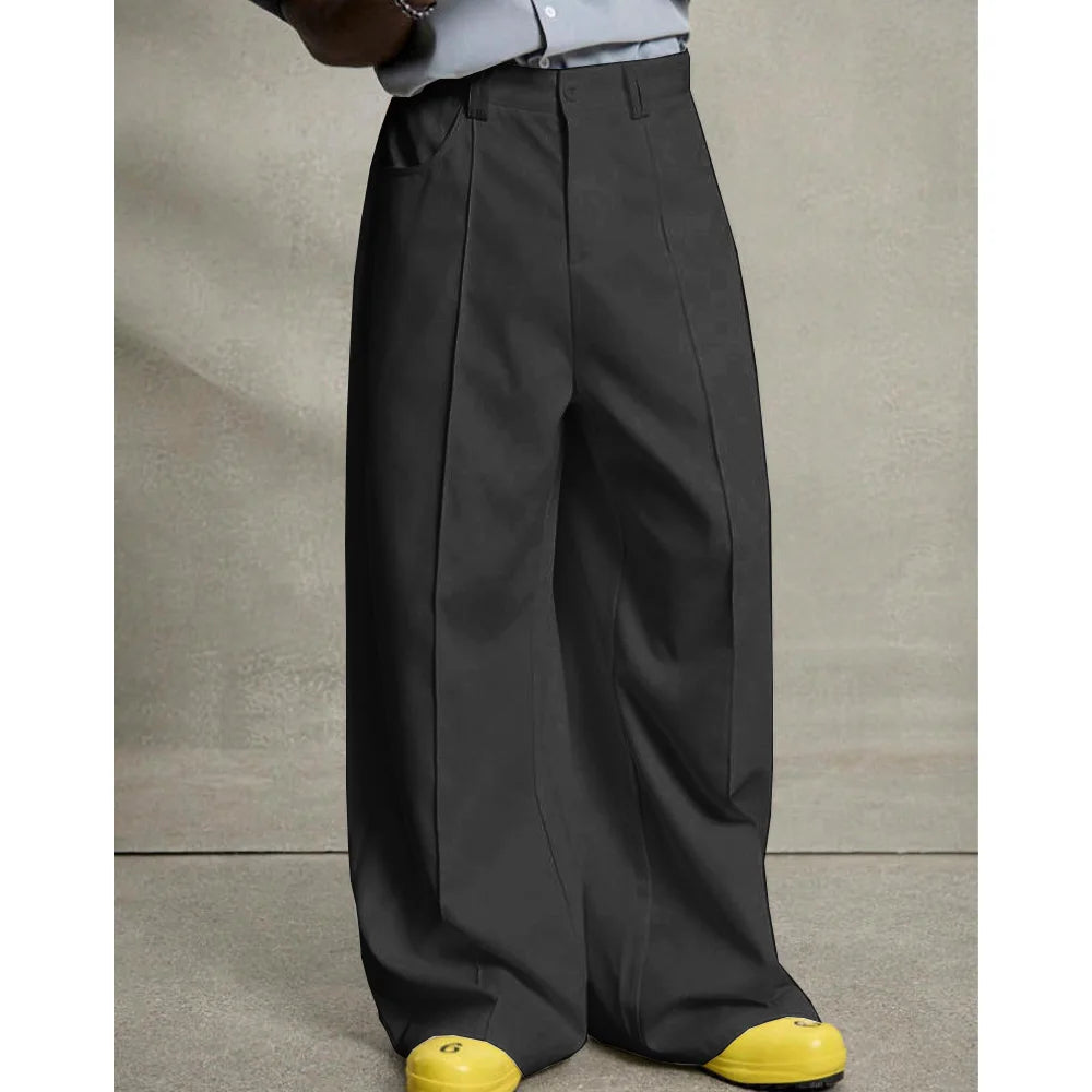Pantalon Costume Plissé Jambe Droite — Taille Basse, Style Business Décontracté Élégant | Toutes Saisons