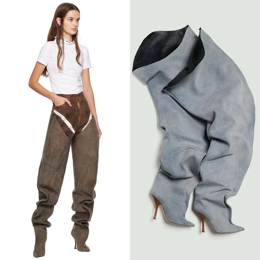 Bottes Longues Talon Aiguille Au-Dessus du Genou — Jambes Larges Tailles 34-45