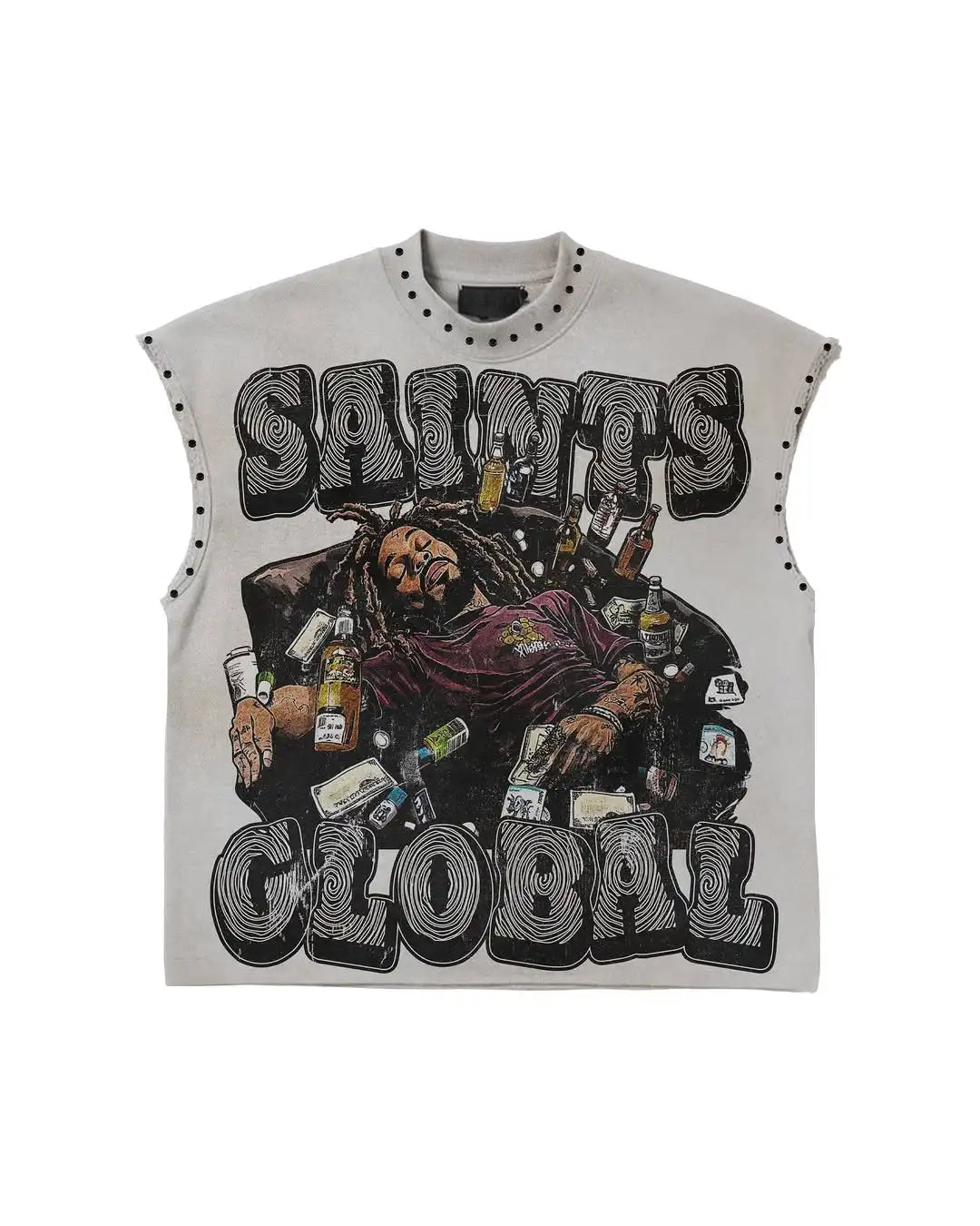 T-shirt Sans Manches Y2K Oversize – Col Rond Imprimé Rétro Punk Hip-Hop | Femme