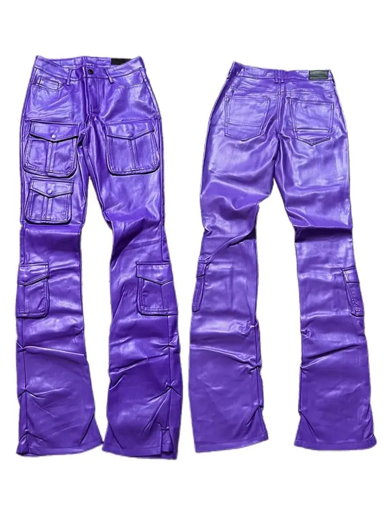 Pantalon Cargo Slim Simili Cuir Streetwear Luxe — Poches Multiples 4 Saisons Mauroicardi