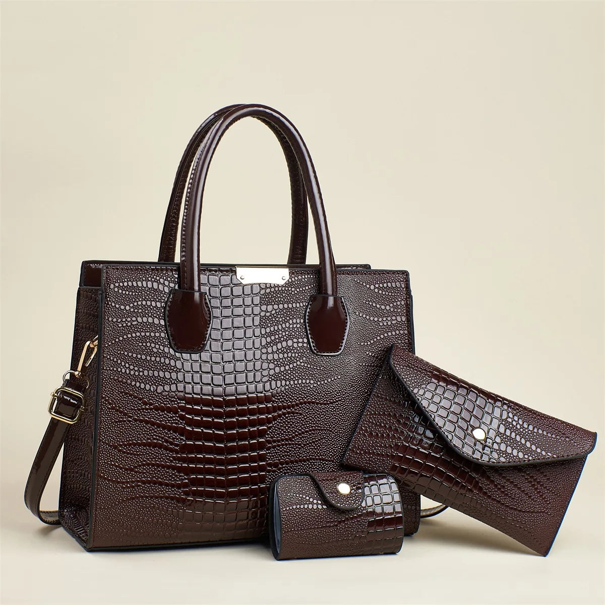 Sac Carré Motif Alligator Grande Capacité — Bandoulière Minimaliste Urbain Luxe