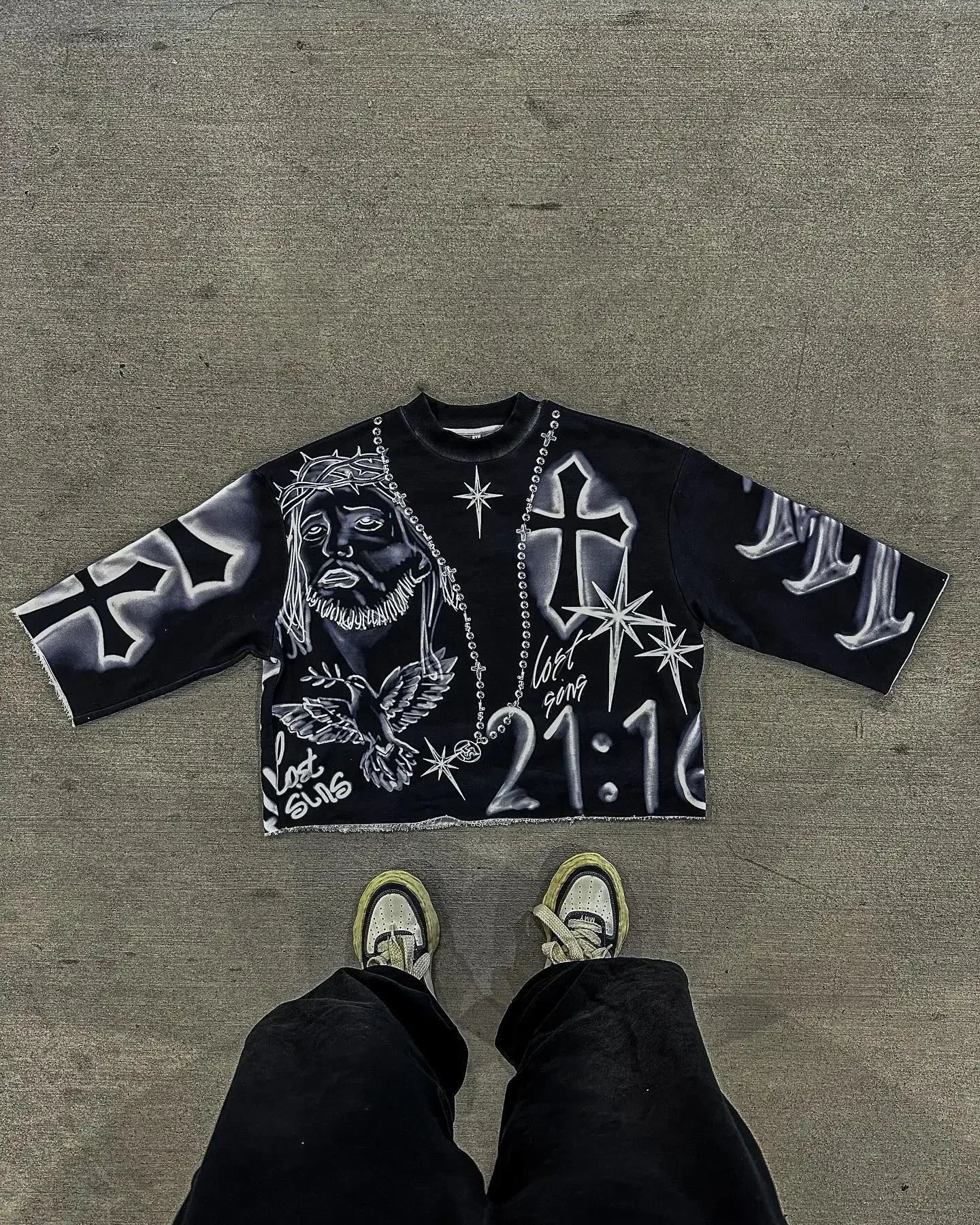 T-Shirt Y2K Tie Dye Gothique — Graffiti Hip Hop, Manches ¾, Oversize | BiggOrange