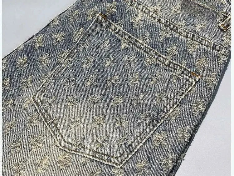 Short Denim Y2K Hip Hop Jacquard Ample Rétro — Style Américain Luxe Été Homme