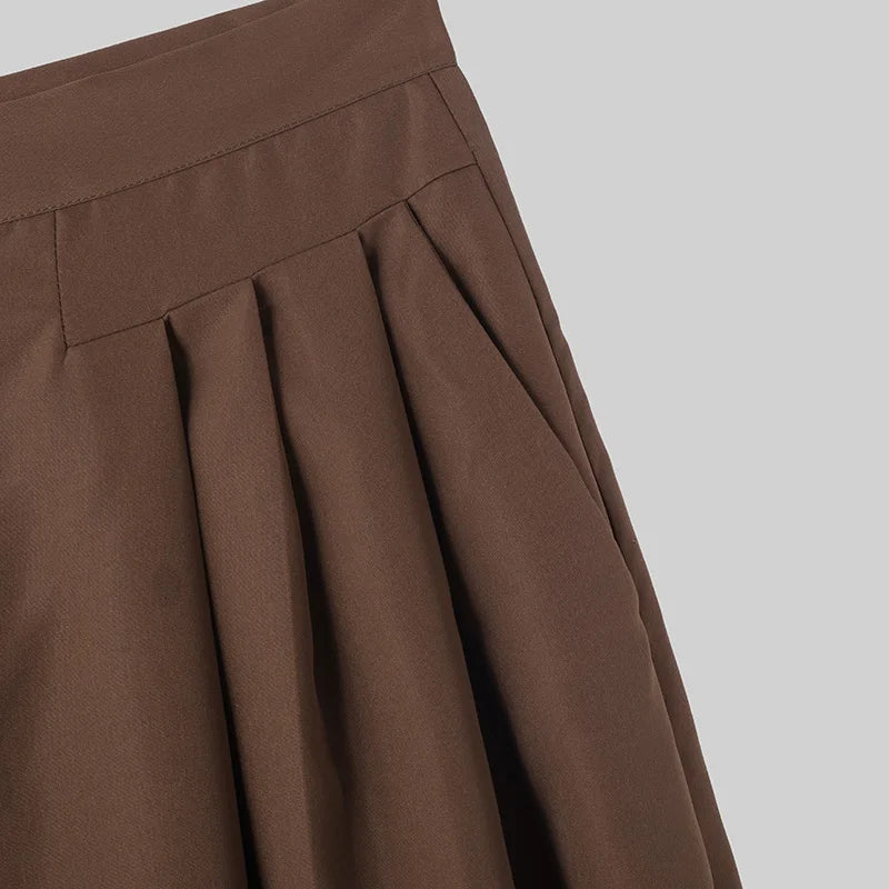 Jogger Plissé Couleur Unie — Style Coréen, Streetwear Décontracté Ample | INCERUN 2024