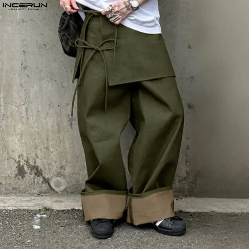 Pantalon Jogger Patchwork Streetwear — Taille Élastique, Coupe Ample à Lacets | INCERUN 2026