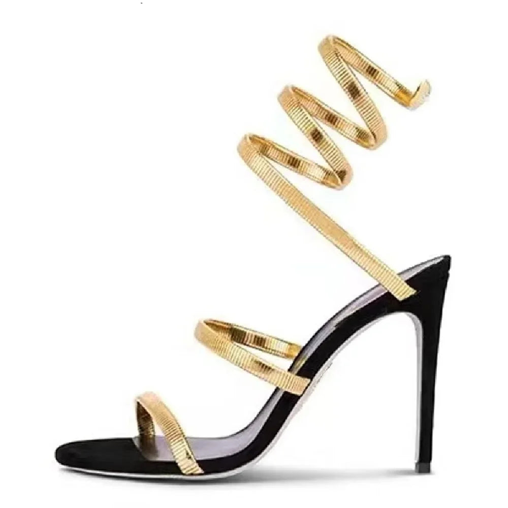 Sandales Talons Fins Bande Étroite — Chaussures de Soirée Glamour Été