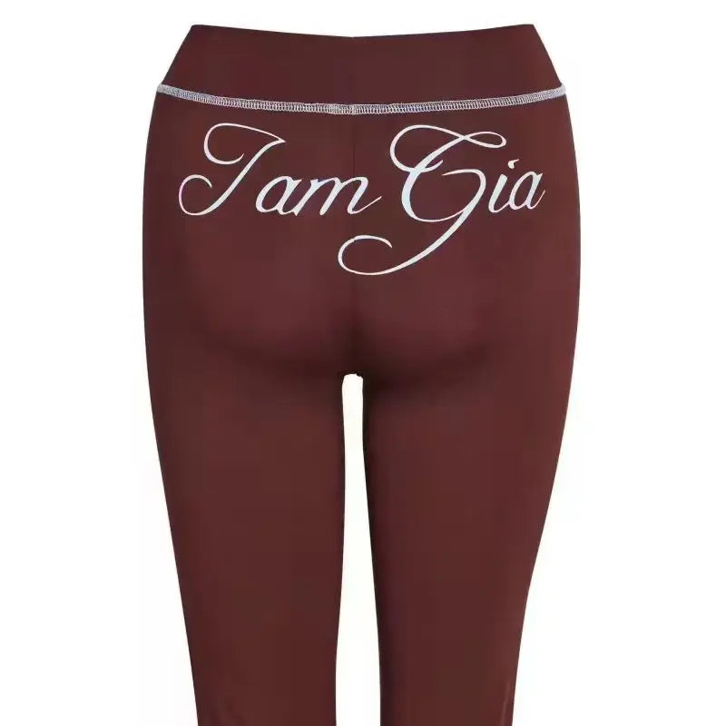 Ensemble veste courte à capuche zippée et pantalon, coupe slim, imprimé lettres, design à fils apparents, GIA