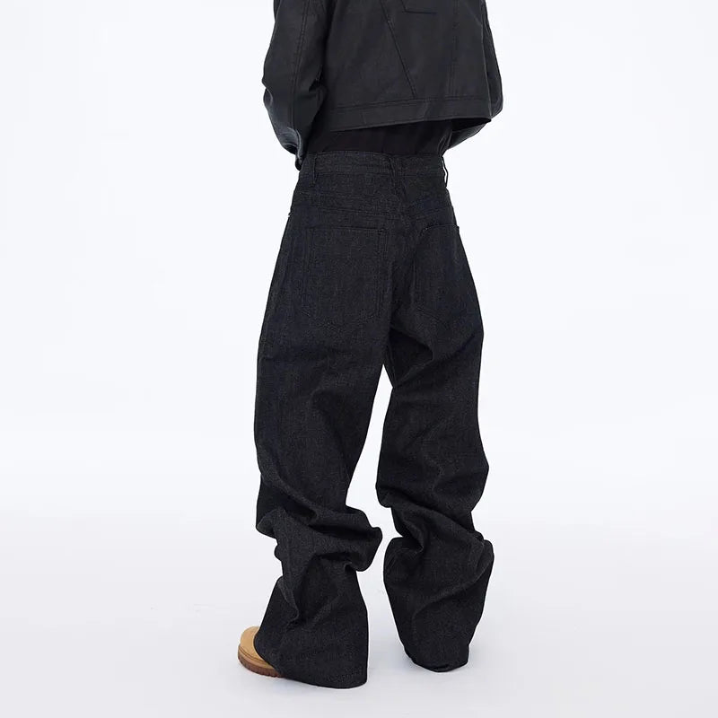 Jean Noir Ample Jambe Large Rétro Boucle — Style Urbain High Street Homme Grandes Tailles