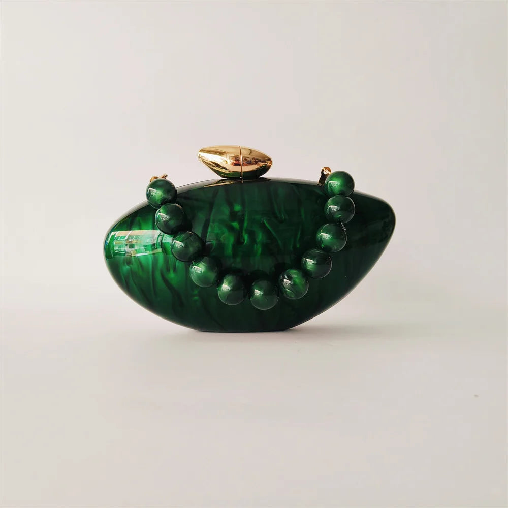 Minaudière Marbre Vert Perle — Pochette Acrylique Luxe Soirée & Mariage