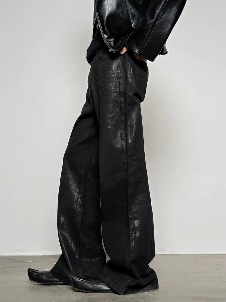 Jean Baggy Y2K Rétro Américain — Revêtement Ciré Noir, Coupe Large, Style Rock | 2026