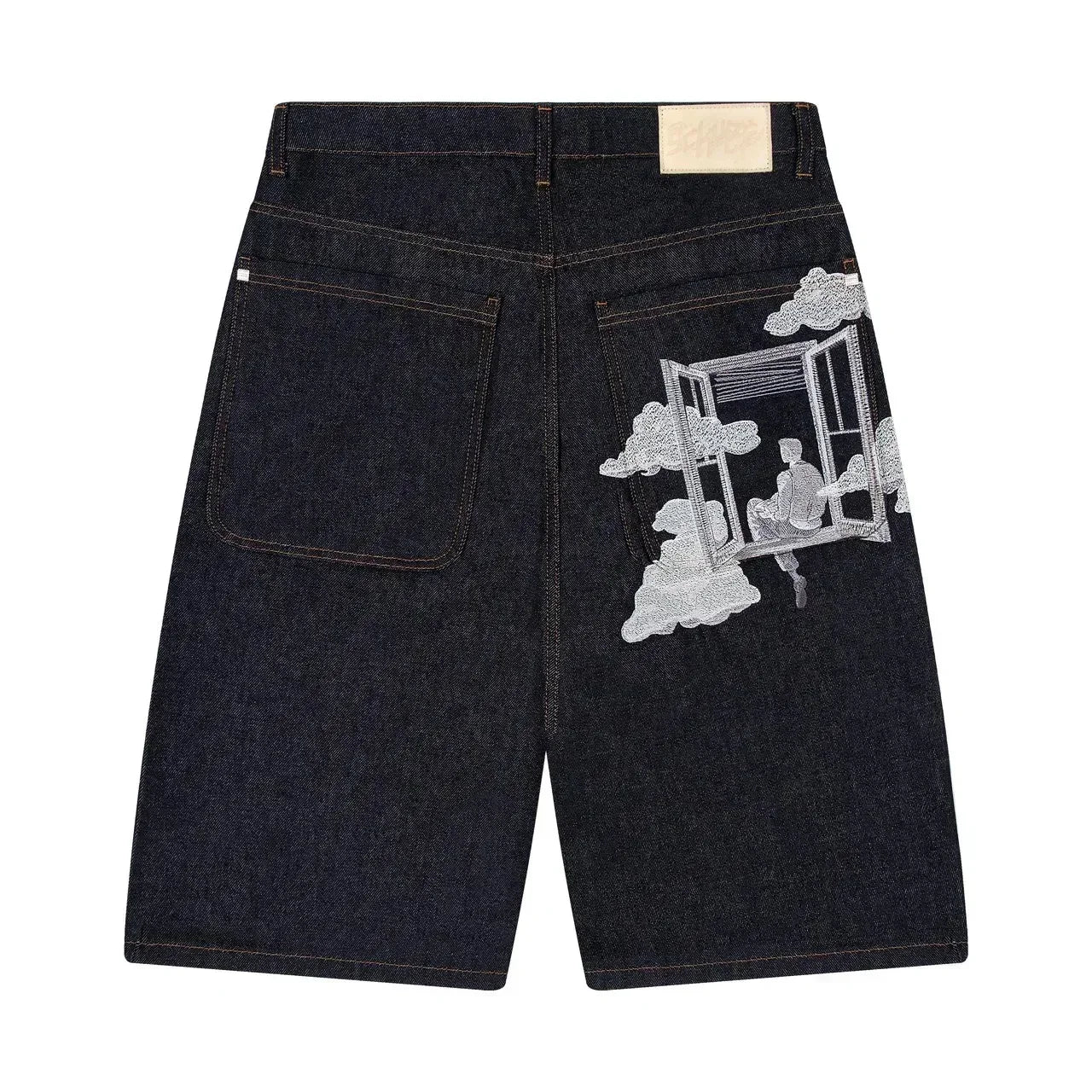 Short en Jean Vintage Y2K – Brodé Fleurs de Cerisier Streetwear Délavé | Unisexe Été