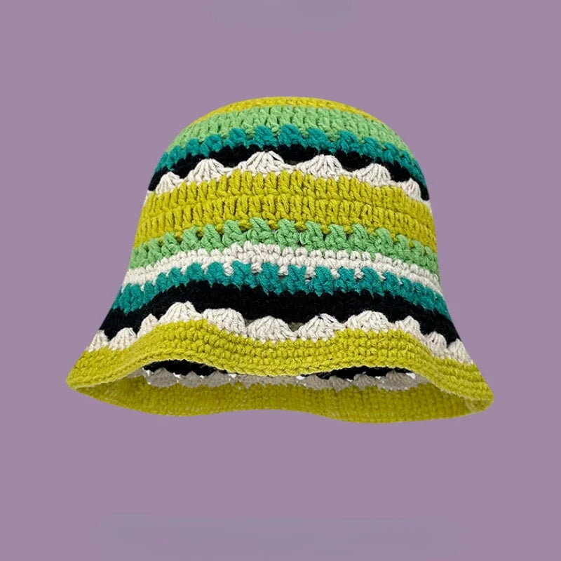 Chapeau Seau Coréen Crocheté à la Main – Bob Fleurs Y2K | Femme Automne Hiver 2025