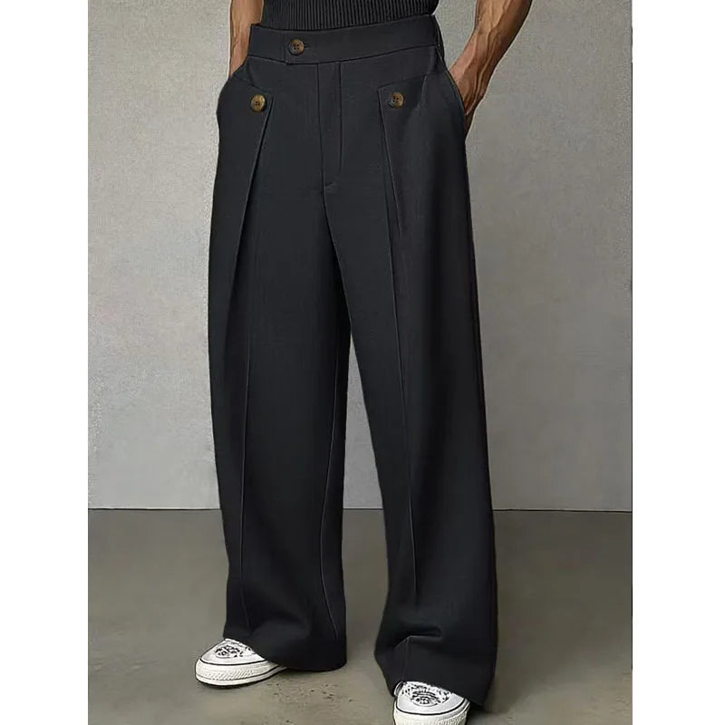 Pantalon de Costume Décontracté Homme — Coupe Droite Ample, Taille Haute, Plisé | Oldyanup