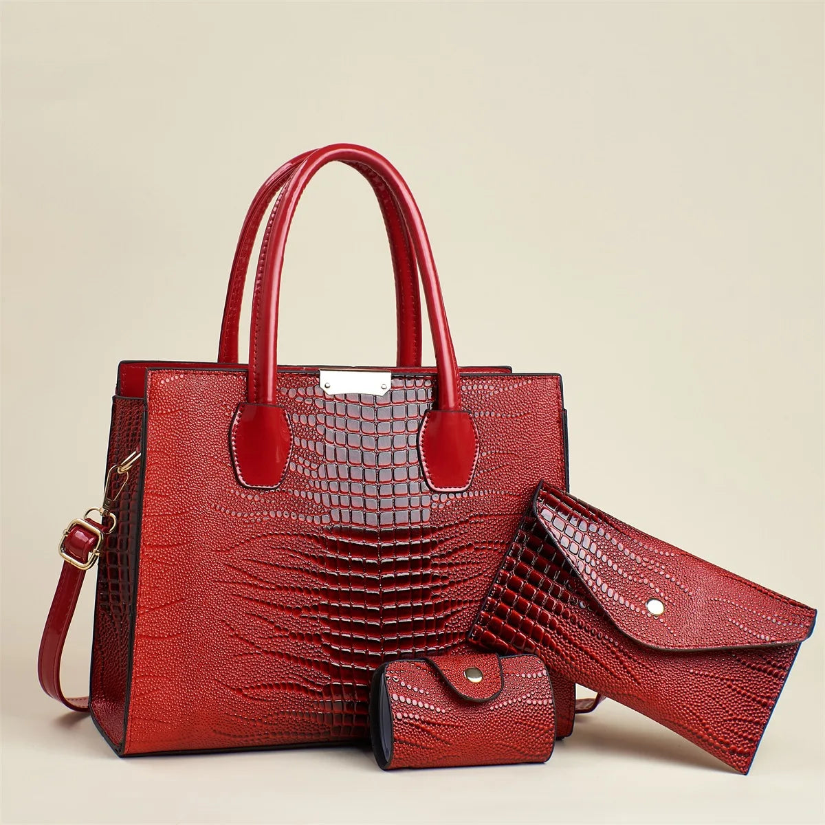 Sac Carré Motif Alligator Grande Capacité — Bandoulière Minimaliste Urbain Luxe