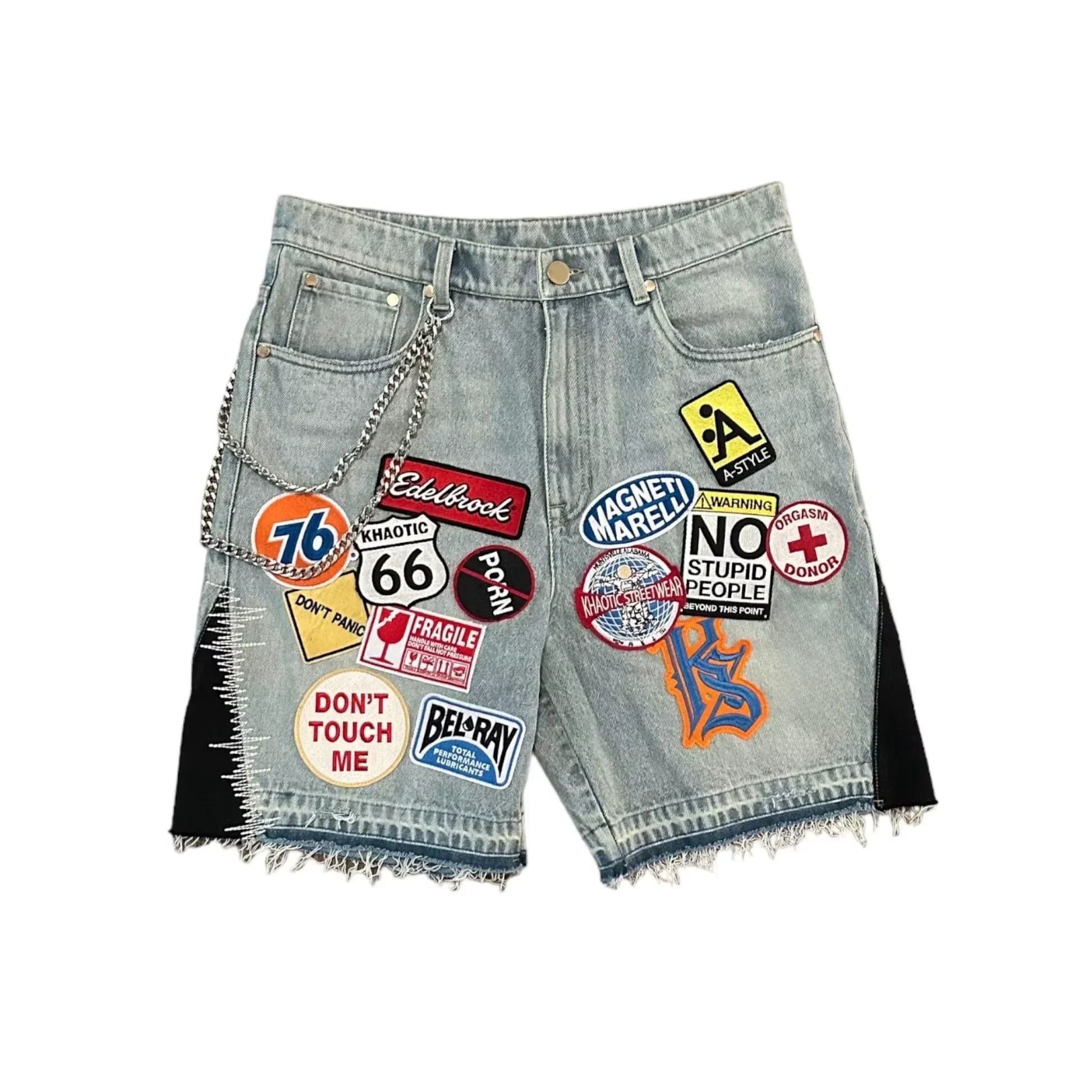 Short Denim Brodé Fleurs de Cerisier Y2K – Gothique Harajuku Punk Streetwear | Unisexe