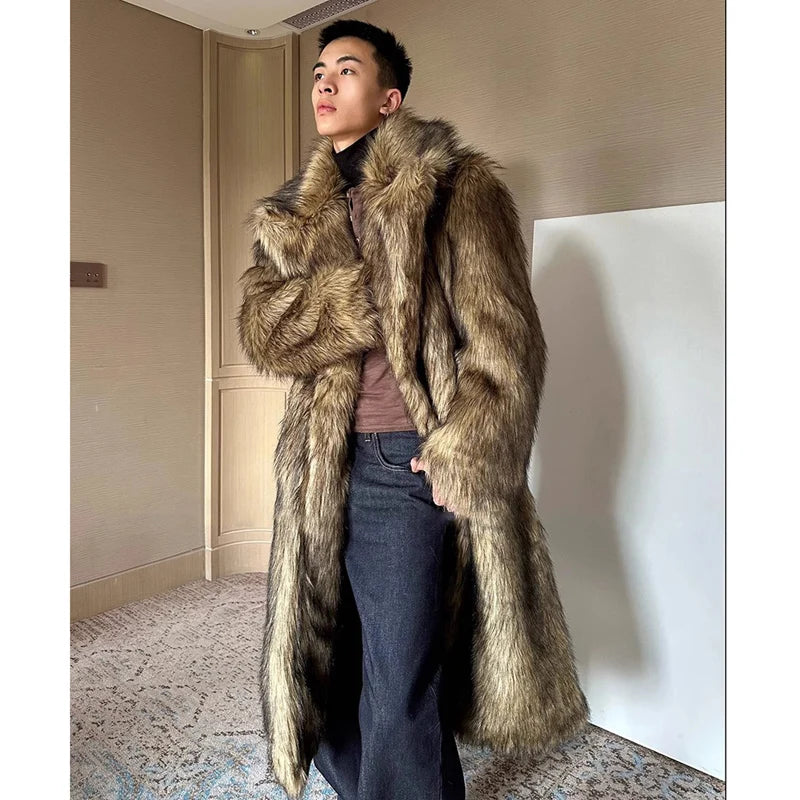 Manteau Long en Fausse Fourrure Homme — Chaud, Coupe-Vent, Grande Taille | LFZLZM