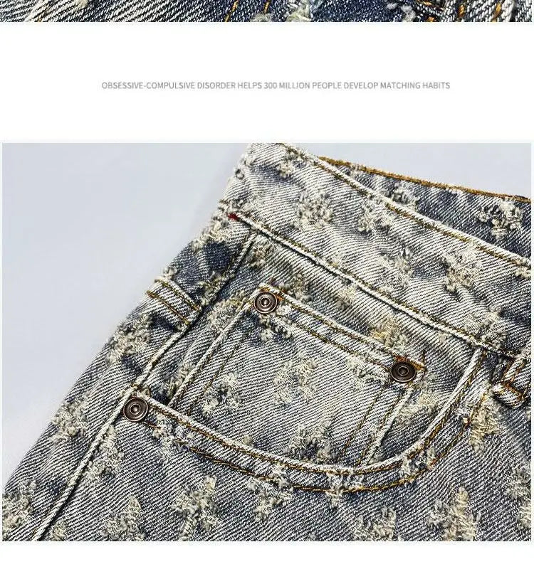 Short Denim Y2K Hip Hop Jacquard Ample Rétro — Style Américain Luxe Été Homme