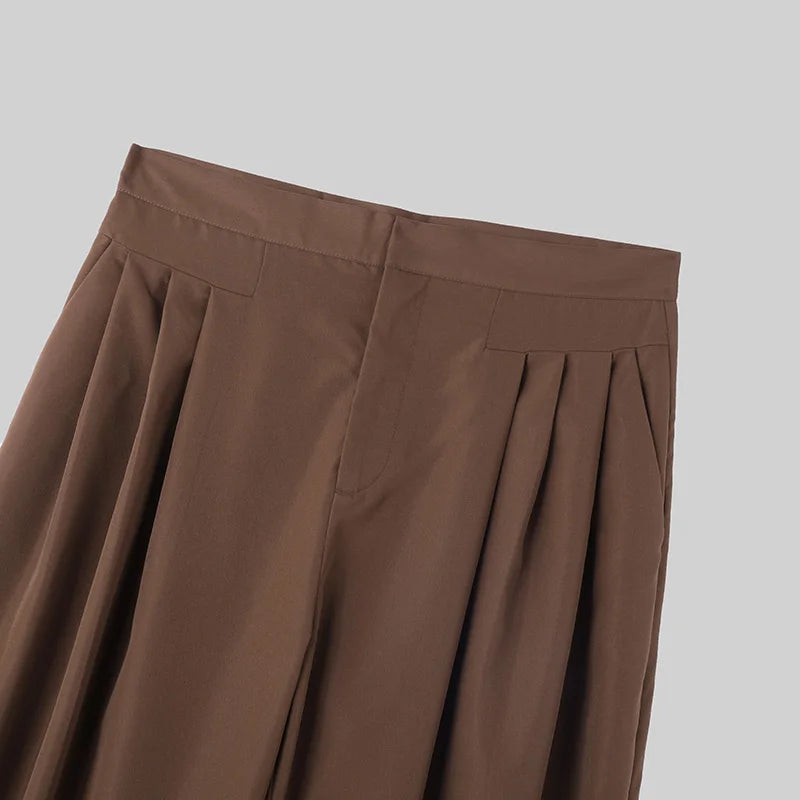 Jogger Plissé Couleur Unie — Style Coréen, Streetwear Décontracté Ample | INCERUN 2024