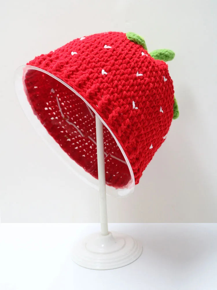 Chapeau Pêcheur Fraise Crocheté à la Main – Bob Kawaii à Volants Style Bohème | Femme