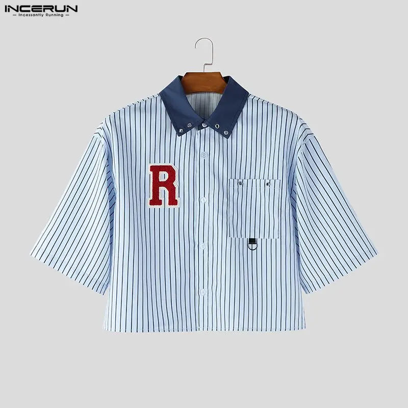 Chemise Rayée Patchwork Color-Block INCERUN — Manches Courtes Ample Streetwear 3 Coloris