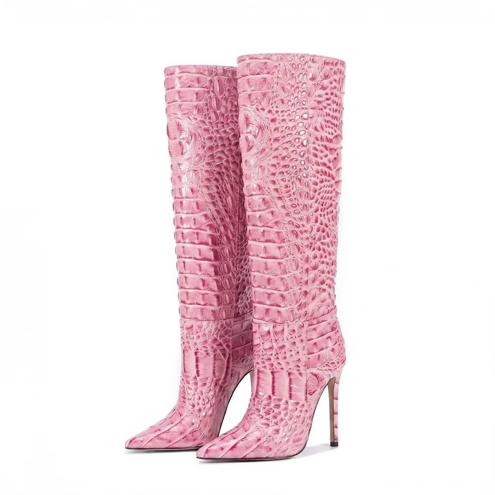 Bottines Western Talon Aiguille Style Rétro — Effet Crocodile Luxe Tailles 35-47