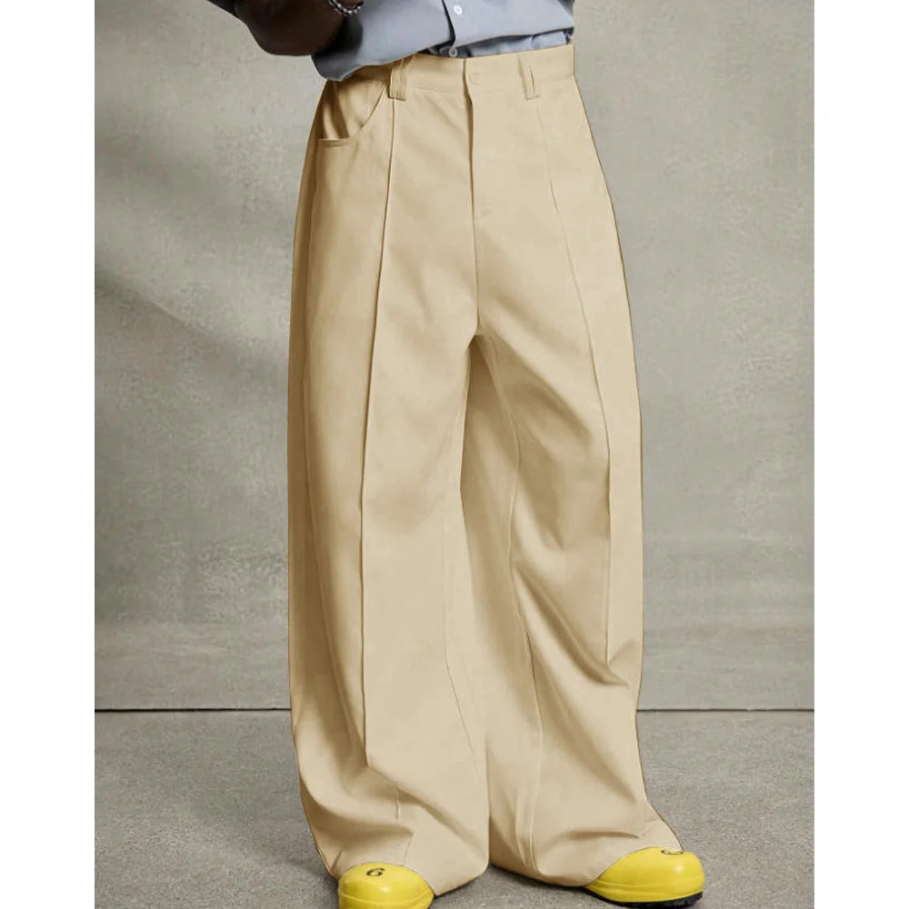 Pantalon Costume Plissé Jambe Droite — Taille Basse, Style Business Décontracté Élégant | Toutes Saisons