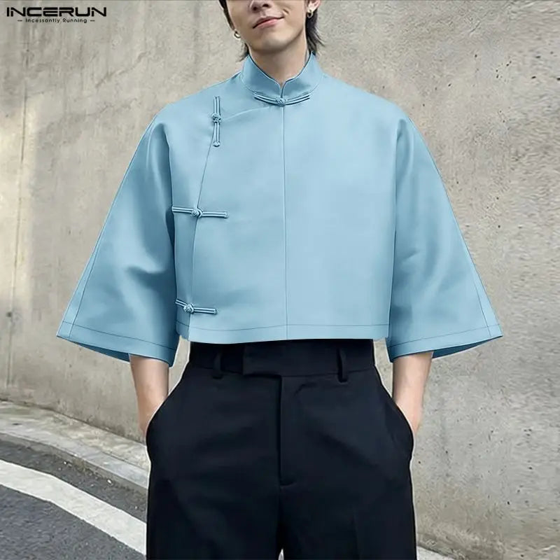 Chemise Col Montant Manches ¾ Homme — Style Chinois Vintage Streetwear | INCERUN
