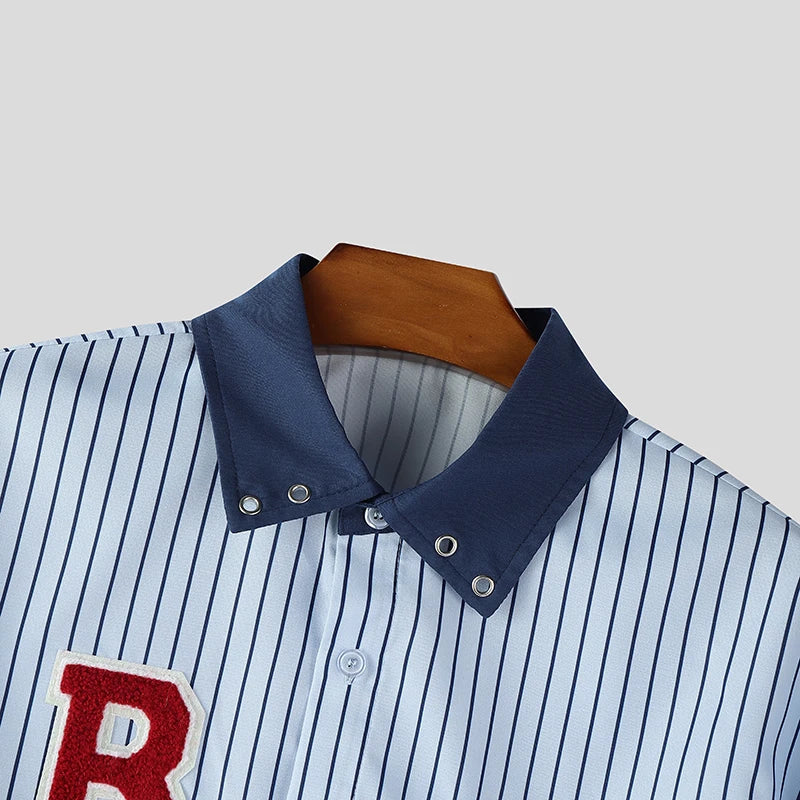 Chemise Rayée Patchwork Color-Block INCERUN — Manches Courtes Ample Streetwear 3 Coloris