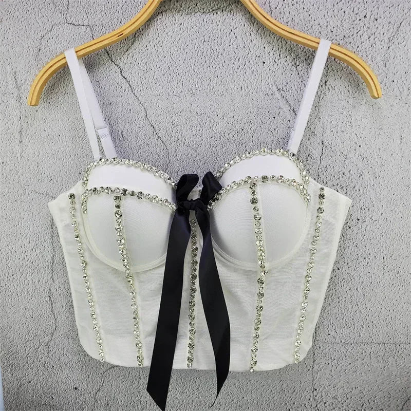 Top Corset Court Sexy Y2K Club Décor Perles — Camisole Shaper Été Visivane